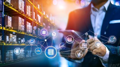 Various icons related to purchasing and supply chain management, including logistics, transportation, and inventory.